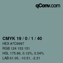 Color code: CMYK 19 / 0 / 1 / 40 | qconv.com