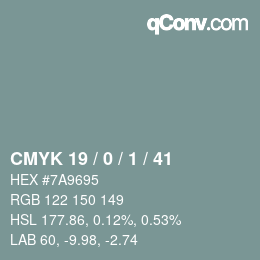 Color code: CMYK 19 / 0 / 1 / 41 | qconv.com