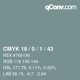 Color code: CMYK 19 / 0 / 1 / 43 | qconv.com