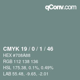 カラーコード: CMYK 19 / 0 / 1 / 46 | qconv.com