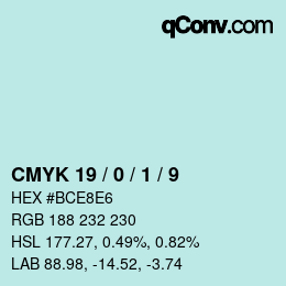 Farbcode: CMYK 19 / 0 / 1 / 9 | qconv.com