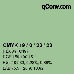 Color code: CMYK 19 / 0 / 23 / 23 | qconv.com