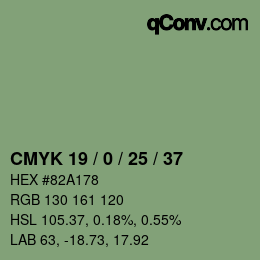 Farbcode: CMYK 19 / 0 / 25 / 37 | qconv.com