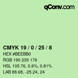 Color code: CMYK 19 / 0 / 25 / 8 | qconv.com