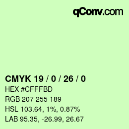 Color code: CMYK 19 / 0 / 26 / 0 | qconv.com