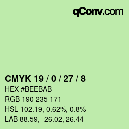 カラーコード: CMYK 19 / 0 / 27 / 8 | qconv.com