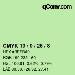 カラーコード: CMYK 19 / 0 / 28 / 8 | qconv.com