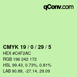 Color code: CMYK 19 / 0 / 29 / 5 | qconv.com