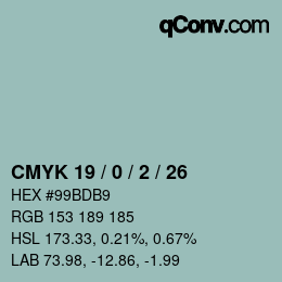 Color code: CMYK 19 / 0 / 2 / 26 | qconv.com