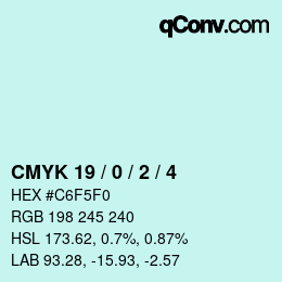 Color code: CMYK 19 / 0 / 2 / 4 | qconv.com