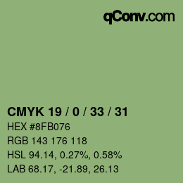 Color code: CMYK 19 / 0 / 33 / 31 | qconv.com