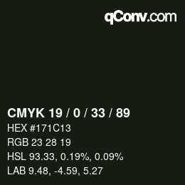 Color code: CMYK 19 / 0 / 33 / 89 | qconv.com