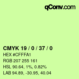 カラーコード: CMYK 19 / 0 / 37 / 0 | qconv.com