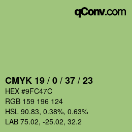 Color code: CMYK 19 / 0 / 37 / 23 | qconv.com