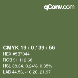 Color code: CMYK 19 / 0 / 39 / 56 | qconv.com