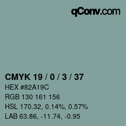 Color code: CMYK 19 / 0 / 3 / 37 | qconv.com