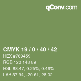 Color code: CMYK 19 / 0 / 40 / 42 | qconv.com