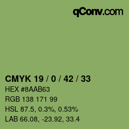 カラーコード: CMYK 19 / 0 / 42 / 33 | qconv.com