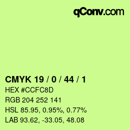 Color code: CMYK 19 / 0 / 44 / 1 | qconv.com