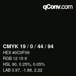Farbcode: CMYK 19 / 0 / 44 / 94 | qconv.com