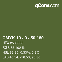 Color code: CMYK 19 / 0 / 50 / 60 | qconv.com