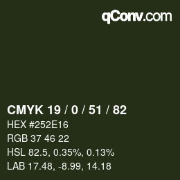 Color code: CMYK 19 / 0 / 51 / 82 | qconv.com