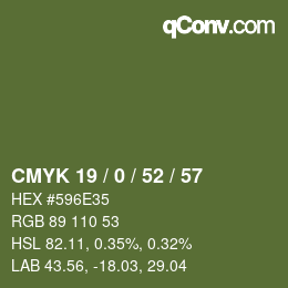 Color code: CMYK 19 / 0 / 52 / 57 | qconv.com