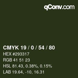 Color code: CMYK 19 / 0 / 54 / 80 | qconv.com