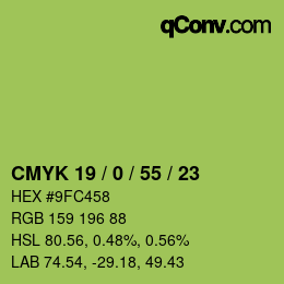 Color code: CMYK 19 / 0 / 55 / 23 | qconv.com