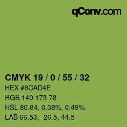 カラーコード: CMYK 19 / 0 / 55 / 32 | qconv.com