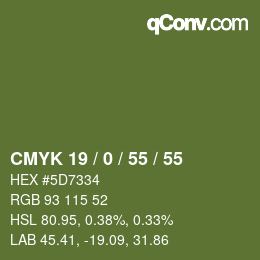Color code: CMYK 19 / 0 / 55 / 55 | qconv.com