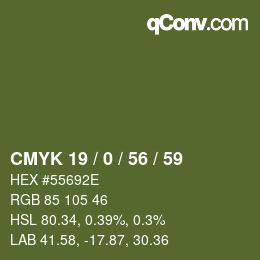 颜色代码: CMYK 19 / 0 / 56 / 59 | qconv.com