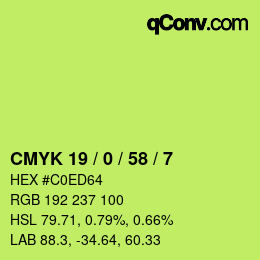 カラーコード: CMYK 19 / 0 / 58 / 7 | qconv.com