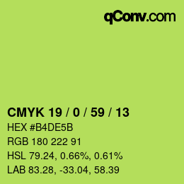 Color code: CMYK 19 / 0 / 59 / 13 | qconv.com