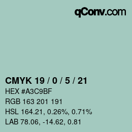 Farbcode: CMYK 19 / 0 / 5 / 21 | qconv.com