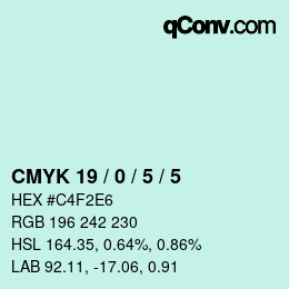 Color code: CMYK 19 / 0 / 5 / 5 | qconv.com