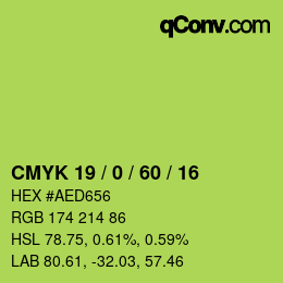 Color code: CMYK 19 / 0 / 60 / 16 | qconv.com