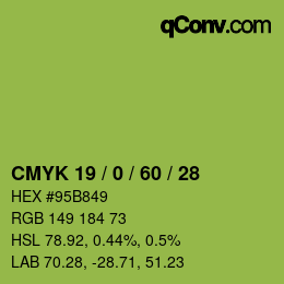 カラーコード: CMYK 19 / 0 / 60 / 28 | qconv.com