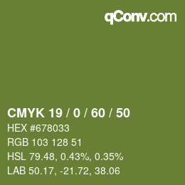 カラーコード: CMYK 19 / 0 / 60 / 50 | qconv.com