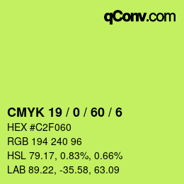 カラーコード: CMYK 19 / 0 / 60 / 6 | qconv.com