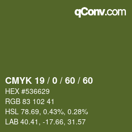 颜色代码: CMYK 19 / 0 / 60 / 60 | qconv.com