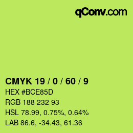 カラーコード: CMYK 19 / 0 / 60 / 9 | qconv.com