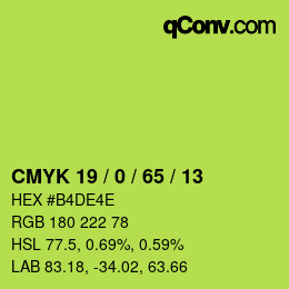 颜色代码: CMYK 19 / 0 / 65 / 13 | qconv.com