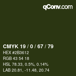 Farbcode: CMYK 19 / 0 / 67 / 79 | qconv.com