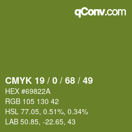 Color code: CMYK 19 / 0 / 68 / 49 | qconv.com