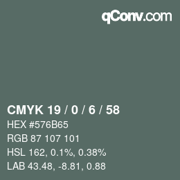 Farbcode: CMYK 19 / 0 / 6 / 58 | qconv.com