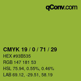 Color code: CMYK 19 / 0 / 71 / 29 | qconv.com