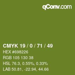 Color code: CMYK 19 / 0 / 71 / 49 | qconv.com