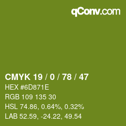 Color code: CMYK 19 / 0 / 78 / 47 | qconv.com