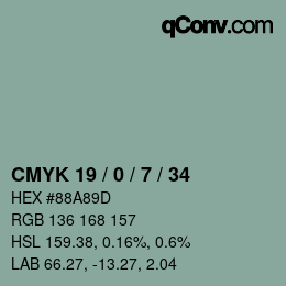 カラーコード: CMYK 19 / 0 / 7 / 34 | qconv.com